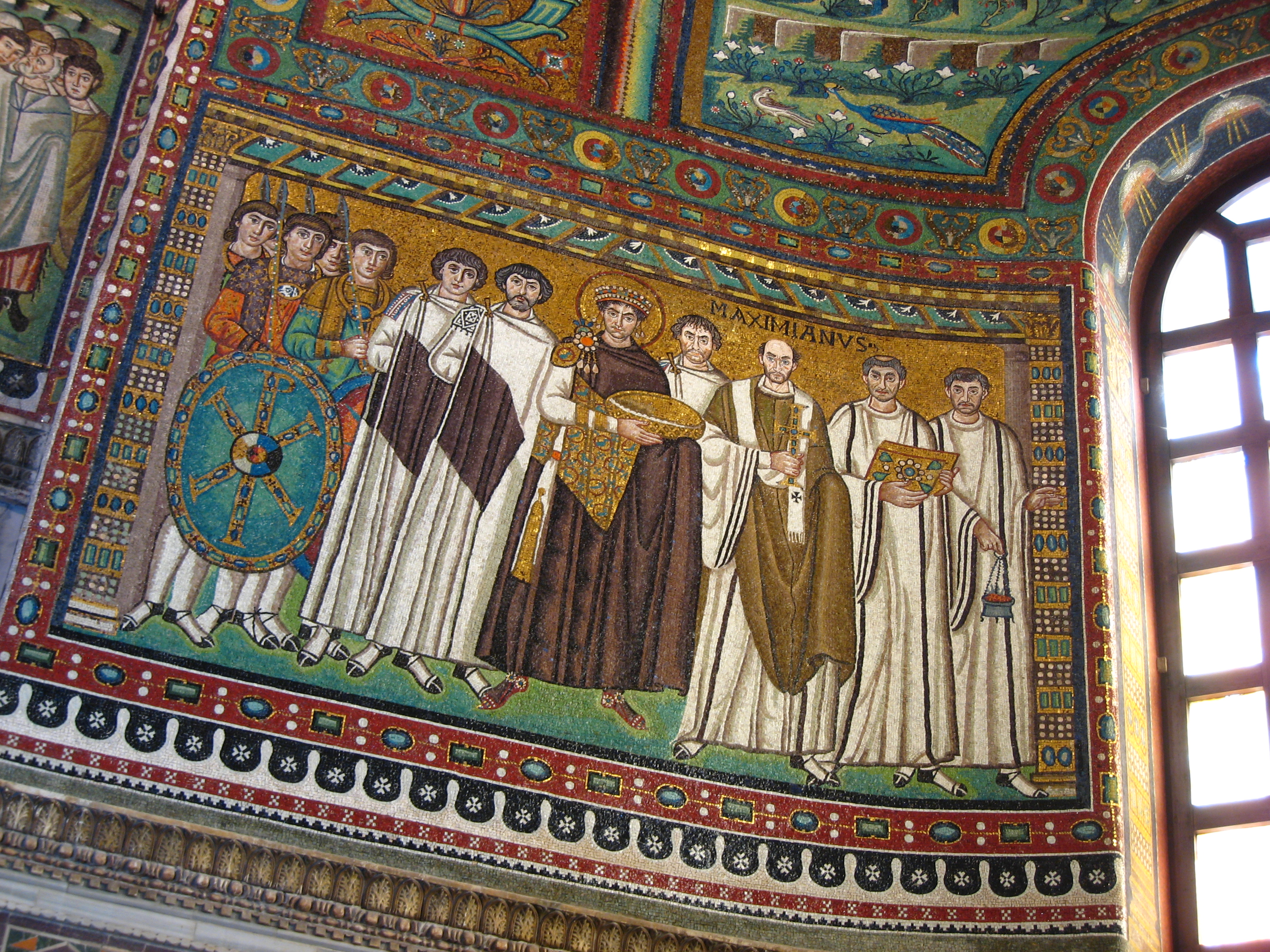 A mosaic of emperor Justinian I. in the Basilica San Vitale in Ravenna.